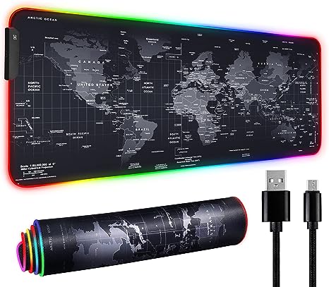 Photo 1 of 31.5"X12" Large Gaming Mouse Pad for Desk, RGB Mouse Pad with 11 Lighting Modes, Quality World Map Mouse Pad with Durable Strip Lighting, Waterproof LED Mouse Pad with Non-Slip Rubber Base 