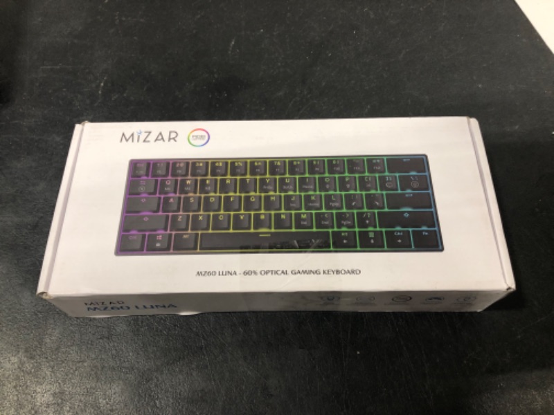 Photo 3 of Mizar MZ60 Luna Mechanical Gaming Keyboard | 60% Keyboard 62 Key ANSI US Layout | RGB LED Backlit | Anti Ghosting NKRO | Progammable Macro Keys | Hotswap Gateron Optical Switches Gateron Optical Yellow White