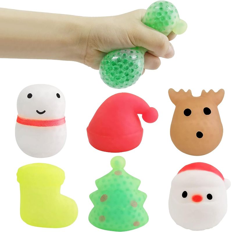 Photo 1 of 6 Pack Christmas Sensory Stress Ball Toys for Kids Girls Boys, Squishy Squeeze Toy with Water Beads Stress Reliever Anxiety Packs for Kid Party Favors,Christmas Miniatures (Christmas) 