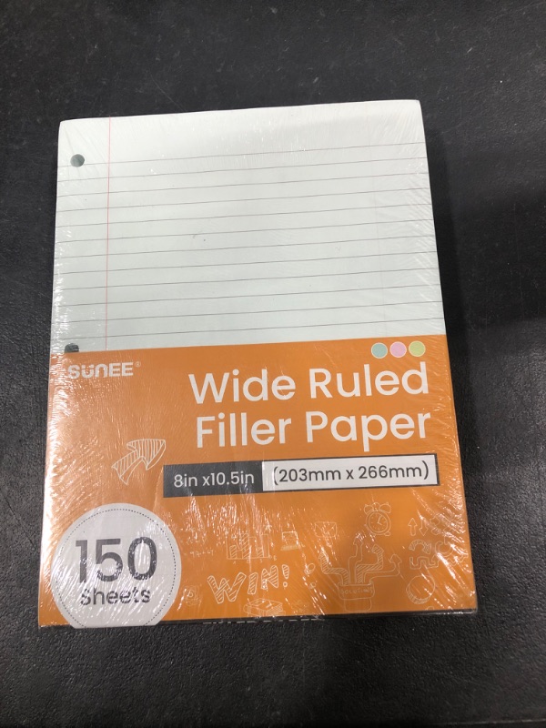 Photo 2 of SUNEE Colored Filler Paper, 8 x 10-1/2 Inch Wide Ruled Paper, 3 Hole Punch Filler Paper, Loose Leaf Notebook Paper for 3 Ring Binders, 150 Sheets/3 Pack