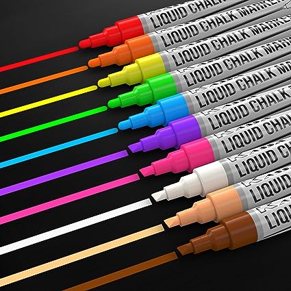 Photo 1 of Kassa Chisel and Bullet Dual Tip Marking Pen, 10-Pack Erasable Neon Multicolor Liquid Chalk Markers, for Chalkboard, Windows, Glass or Mirrors, Non-Toxic Washable Markers with Reversible Dual Tip 