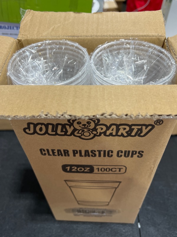 Photo 2 of 100 Pack 12OZ Clear Plastic Cups, Cold Party Drinking Cups, Clear Disposable Cups Fruit/Ice Cream/Cupcake/Iced Cold Drinks Clear 12.0 ounces