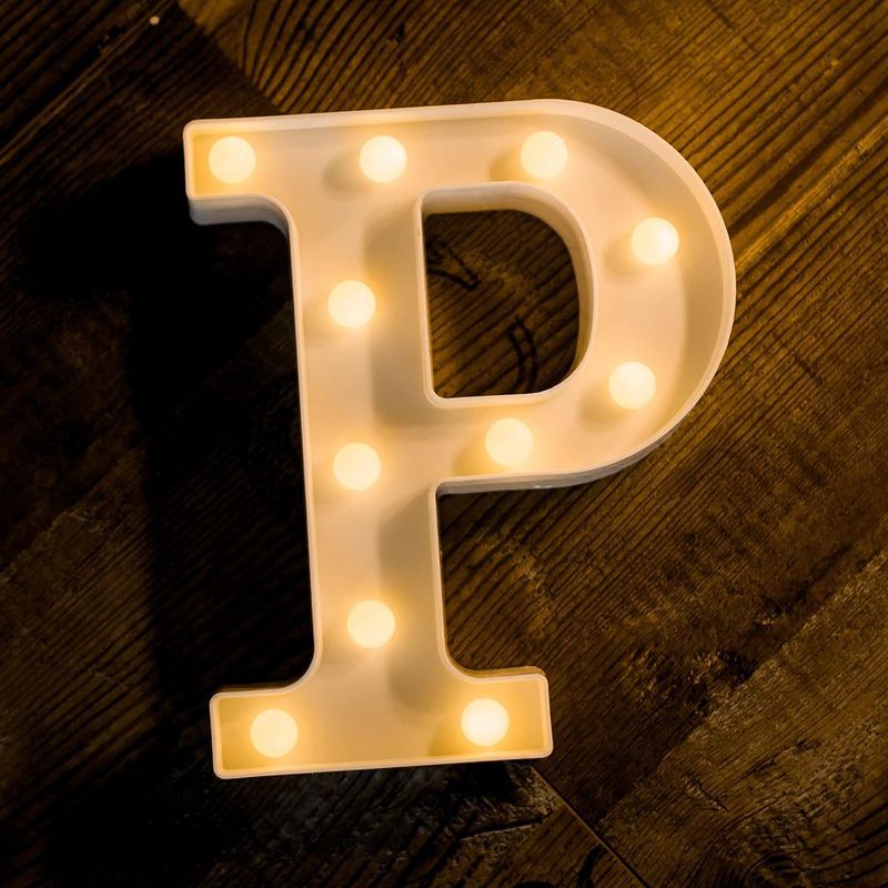 Photo 1 of  LED Letter Lights Sign Light Up Letters Sign for Night Light Wedding/Birthday Party Battery Powered Christmas Lamp Home Bar Decoration(P)