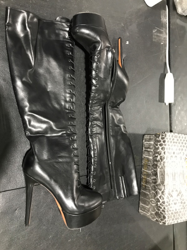 Photo 1 of ANN CREEK Women's 'Niwen' Knee High Sexy Fashion Ultra High Stiletto Heels Platform Lace Up Boots 15 Black