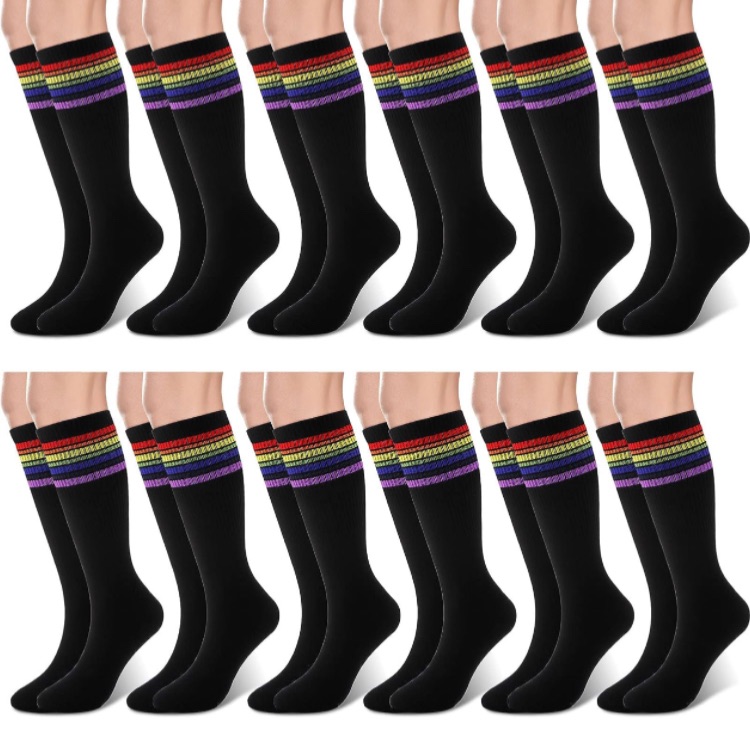 Photo 1 of 12 Pairs Rainbow Knee High Socks Long Colorful Pride Striped Socks