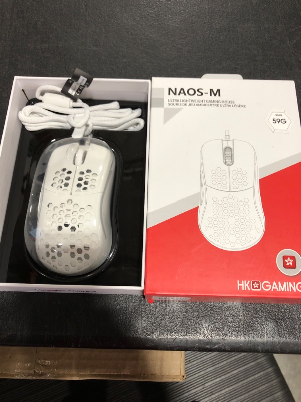 Photo 2 of HK GAMING NAOS M Ultra Lightweight Honeycomb Shell Ambidextrous Wired RGB Gaming Mouse 12 000 cpi | 7 Buttons | 59 g (Naos-M, White)