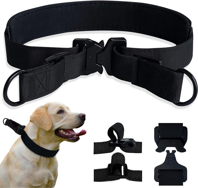 Photo 1 of  Dog Collar, Adjustable Military Nylon Dog Collar with Quick Release Metal Buckle, Three Layers Thickened Heavy Duty Dog Collar for Small Medium Large Dogs(Neck 15'' - 28'')