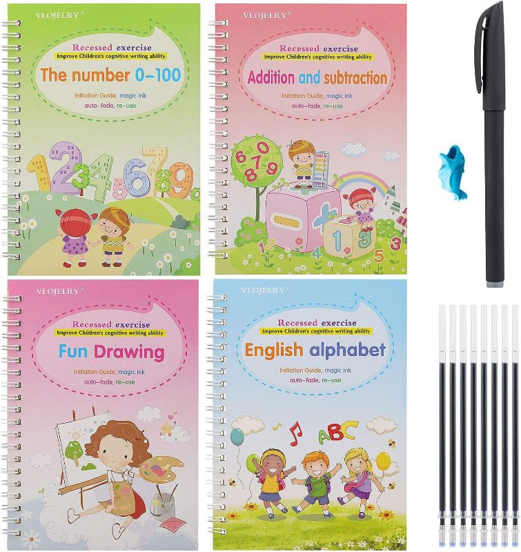 Photo 1 of VLOJELRY 14Pcs Practice Copybook Reusable Calligraphy Book for Kids, Handwriting Copybook Set with Pen for Preschool Beginners Enlightenment