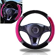 Photo 1 of 1 PC B-ling Soft Fluffy Plush Steering Wheel Cover 15In, Colorful Rhinestones Auto Elastic Steering Wheel Protector, Sparkly Crystal Diamond for Women, Car Accessories for Most Cars (Rose Red)