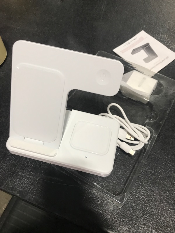 Photo 2 of Charging Station, Wireless Charger Stand 3 in 1, Fast Wireless Charging Station for iPhone 14/13/12/11/Pro/Max/Plus/XS/XR/X/8, Apple Watch 8/7/6/5/4/3/2/SE & AirPods(White)