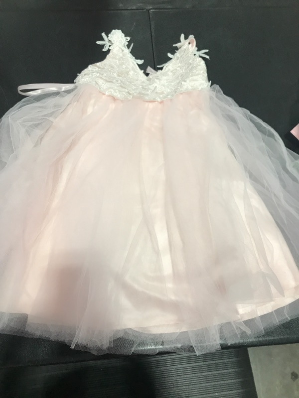 Photo 1 of 4T PLUVIOPHILY Ivory Lace Tulle Backless Wedding Flower Girl Dress Junior Bridesmaid Dress 4T Pink