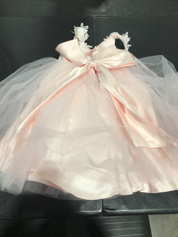 Photo 3 of 4T PLUVIOPHILY Ivory Lace Tulle Backless Wedding Flower Girl Dress Junior Bridesmaid Dress 4T Pink