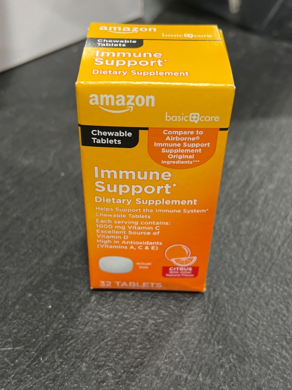 Photo 2 of Amazon Basic Care Immune Support Citrus Chew Tablets, 32 Count Citrus 32 Count (Pack of 1) EXP 10/2023