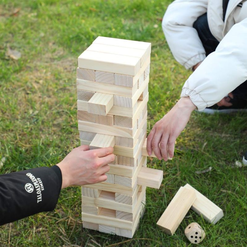 Photo 1 of 54 Piece Wood Block Stack Tumble Tower Toppling Blocks Game-Great for Game Nights for Kids Adults Family -Storage Bag Included