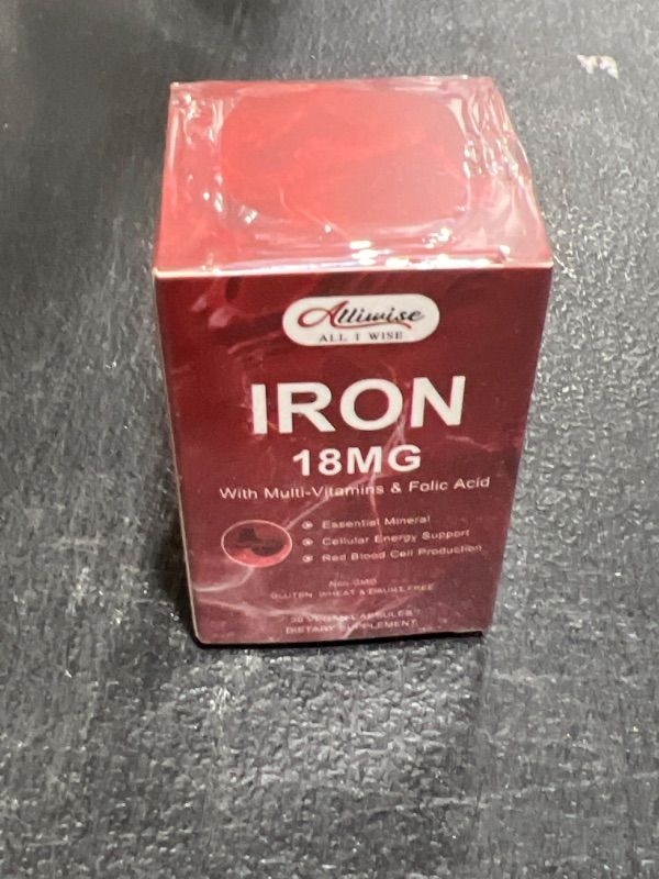 Photo 1 of Alliwise Iron 18mg Supplement for Women and Men, Iron Capsule with Vitamin C, A, B Complex & Folic Acid, Optimal Absorption, Promotes Normal Red Blood Cell Production, Non-GMO, Vegetarian