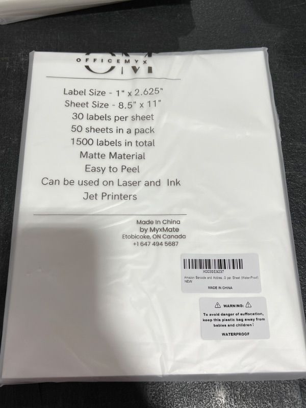 Photo 1 of 1" x 2-5/8" Address Labels 1500 Labels Sticker Paper for Laser/Ink Jet Printer mailing Labels 8.5"×11" White 30 per Sheet 1" x 2-5/8" | 50 sheets