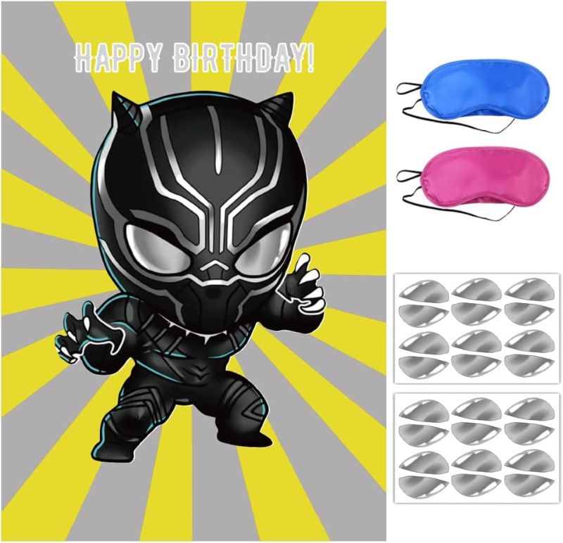 Photo 1 of Black Panther Birthday Supplies Decorations, Superhero Party Games, Pin The Eyes on Black Panther, Large Poster for Black Panther Birthday Party Supplies
