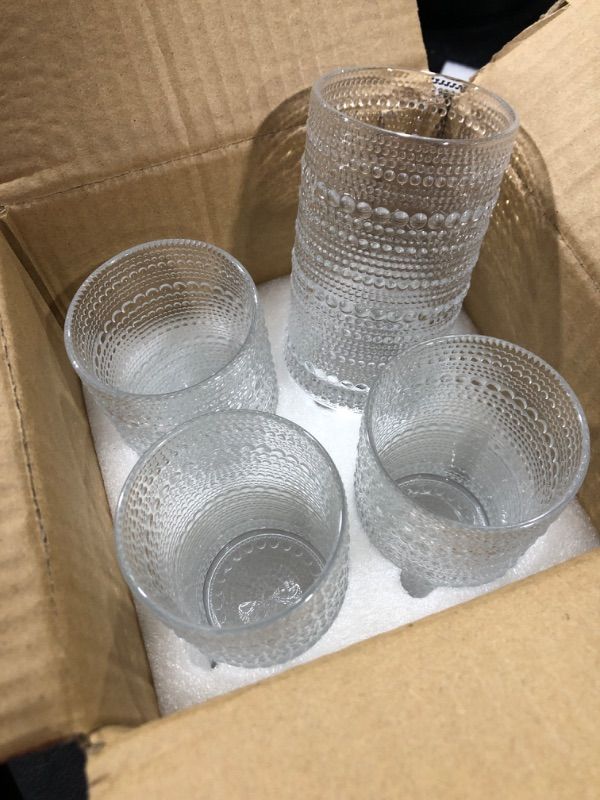 Photo 2 of  Highball Glasses Set of 4, 12 oz Hobnail Glassware, Embossed Vintage Drinking Glasses for Beer, Cocktail, Soda, Beverage