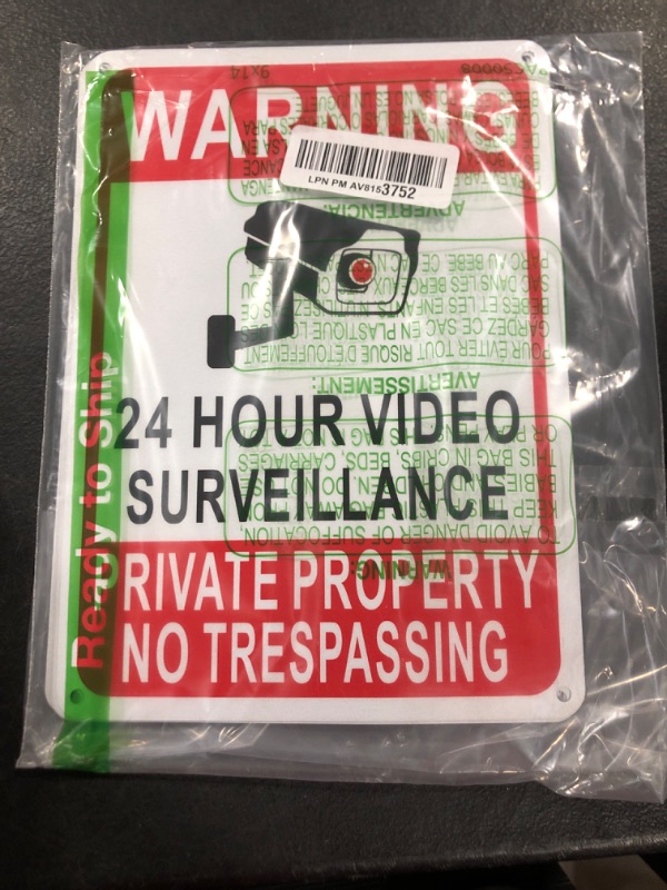 Photo 1 of 7 Pack 24 Hour Video Surveillance Sign, No Trespassing Aluminum Warning Sign, 10’’x7’’ for CCTV Security Camera - Reflective, UV Protected