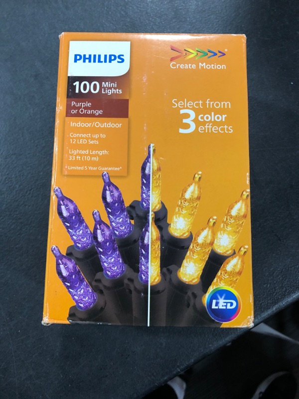 Photo 1 of PHILIPS 100 Orange or Purple Faceted Mini Cover Halloween Decoration Lights on Black Wire - UL Listed for Indoor/Outdoor Use - 35.3' Total Length with 4" Bulb Spacing - String Lights for Halloween