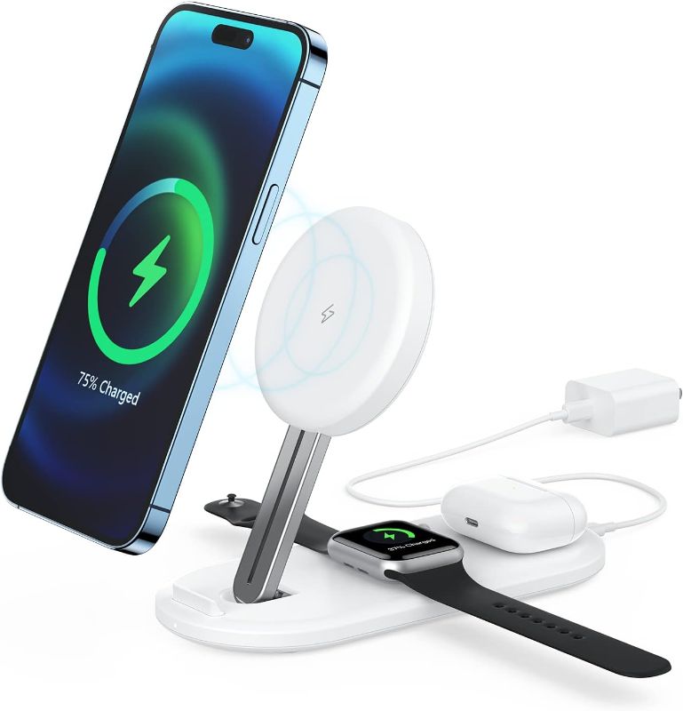 Photo 2 of LIOKEN 3 in 1 Fast Wireless Charger 15W Portable and Foldable Adjustable Stand Small Light Charger Compatible with iPhone 14 13serials 12serials AirPods Pro iWatch Samsung Galaxy S20