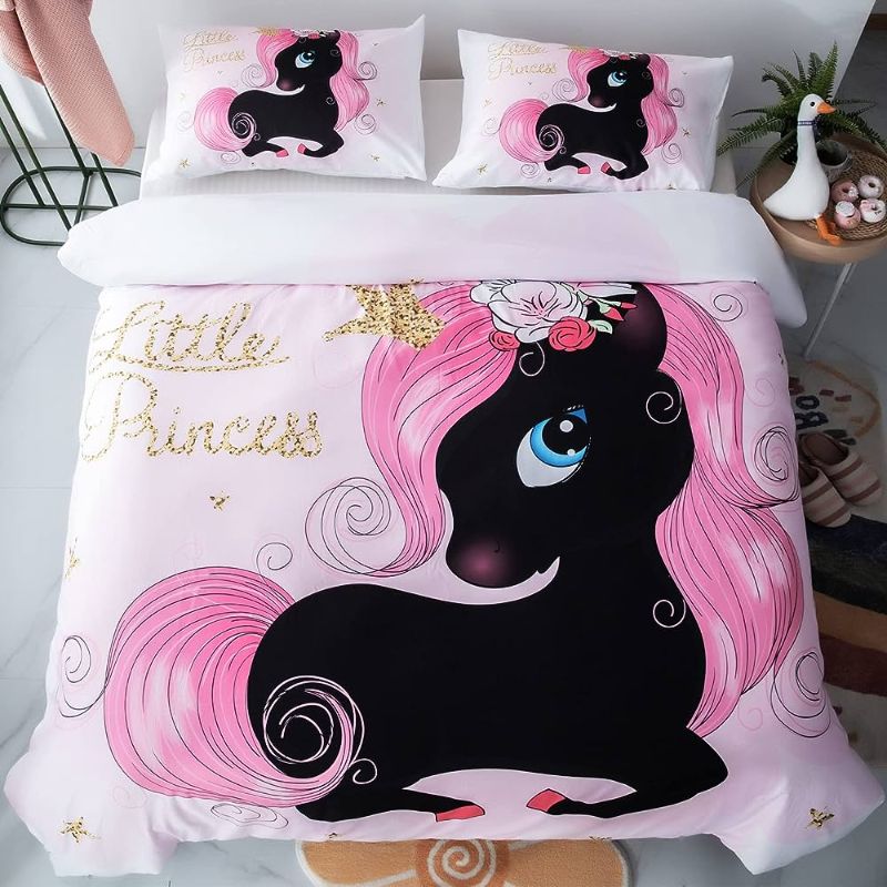 Photo 1 of ADASMILE A & S Black Unicorn Full Size Bedding for Kids Cute Pink Unicorn Comforter Cover Princess Unicorn Bed Set Cartoon Unicorn Duvet Cover with 2 Unicorn Pillowcases Home Decor(No Comforter)