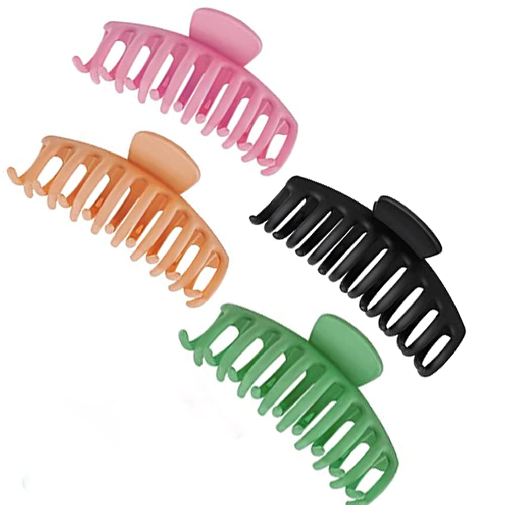 Photo 1 of Chic & Sleek Hair Claw Clips for Women, Strong Hold Hair Clip for Thick Hair, 4 Inch Non-Slip Fashion Colorful Hair Styling for Girls (4. Pink, Khaki, Green, Black)
