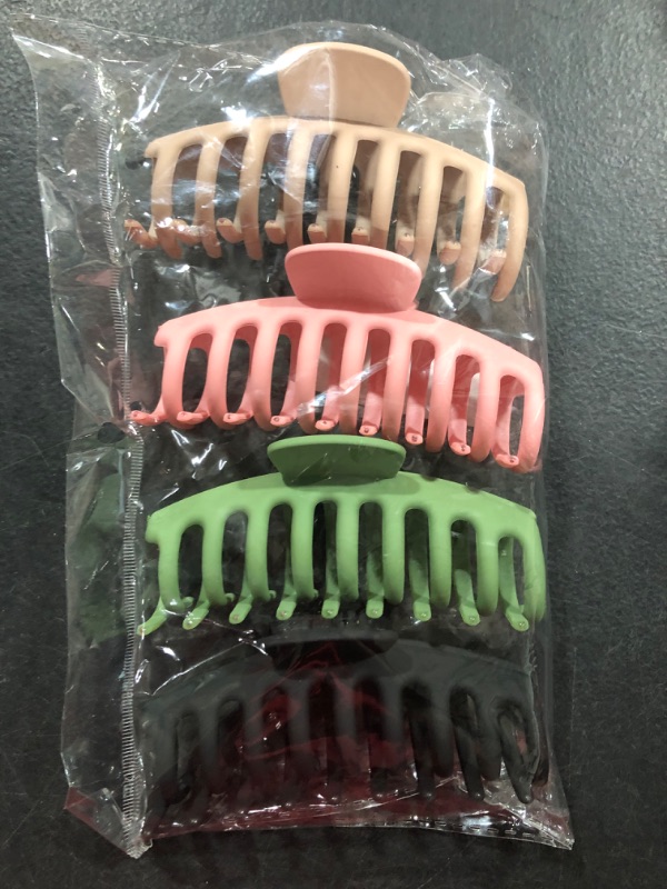 Photo 2 of Chic & Sleek Hair Claw Clips for Women, Strong Hold Hair Clip for Thick Hair, 4 Inch Non-Slip Fashion Colorful Hair Styling for Girls (4. Pink, Khaki, Green, Black)
