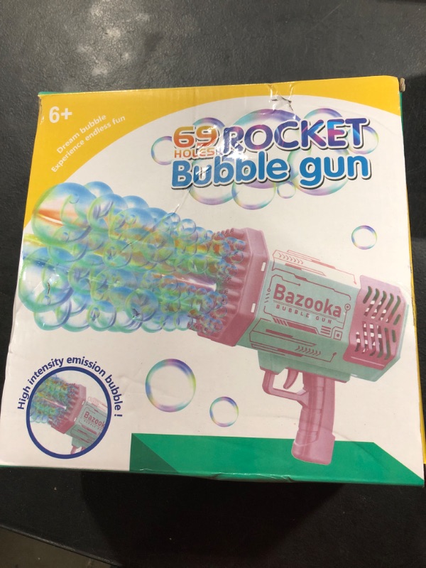 Photo 1 of 69 Hole Bubble Machine Gun Bubble Blower, Bubble Gun Blower with Colorful Light, Big Rocket Boom Bubble Toys, Giant Bubble Maker Guns Toys Wedding Outdoor Indoor Birthday Party Favors Gift - Pink 69 Pink Bubble Gun