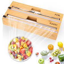 Photo 1 of 2 in 1 Wrap Dispenser with Cutter, Aluminum Foil Dispenser with 8 Lables, Plastic Wrap Dispenser with Cutter, Foil and Plastic Wrap Organizer for Kitchen Drawer, Fits 12" Roll