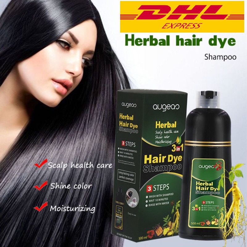 Photo 1 of 2 X Augeas Herbal 3 In 1 Hair Dye Shampoo 500ml (Black)