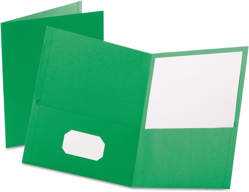 Photo 1 of Oxford 57503 Twin-Pocket Folder, Embossed Leather Grain Paper, Light Green, 25/Box