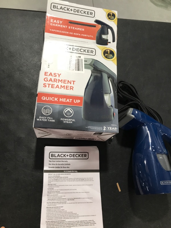 Photo 2 of BLACK+DECKER Easy Garment Steamer - Powerful and Quick handheld Steam Solution for clothing and fabric, Wide steam head for full coverage,Blue