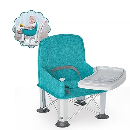 Photo 1 of Baby Travel Booster Seat with Double Tray, BabyBond Upgraded Toddler Portable Baby Chair, Booster Seat for Dining Table, Stable and Foldable Booster Baby Chair for Indoor/Outdoor use (Cyan) Cyan Giraffe