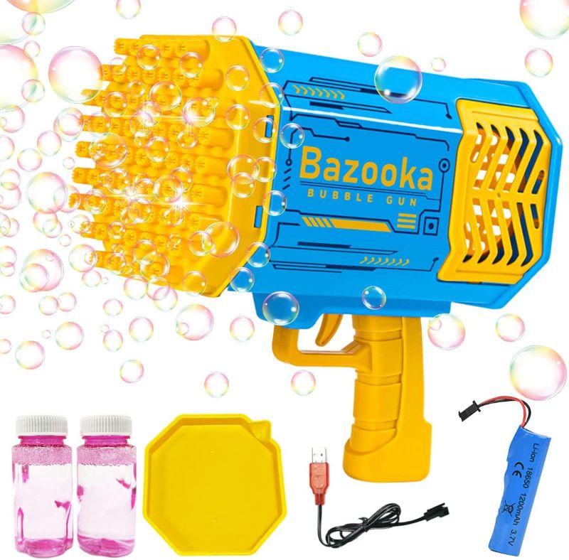 Photo 1 of 69 Hole Bubble Machine Gun Bubble Blower, Bubble Gun Blower with Colorful Light, Big Rocket Boom Bubble Toys, Giant Bubble Maker Guns Toys Wedding Outdoor Indoor Birthday Party Favors Gift - Blue 