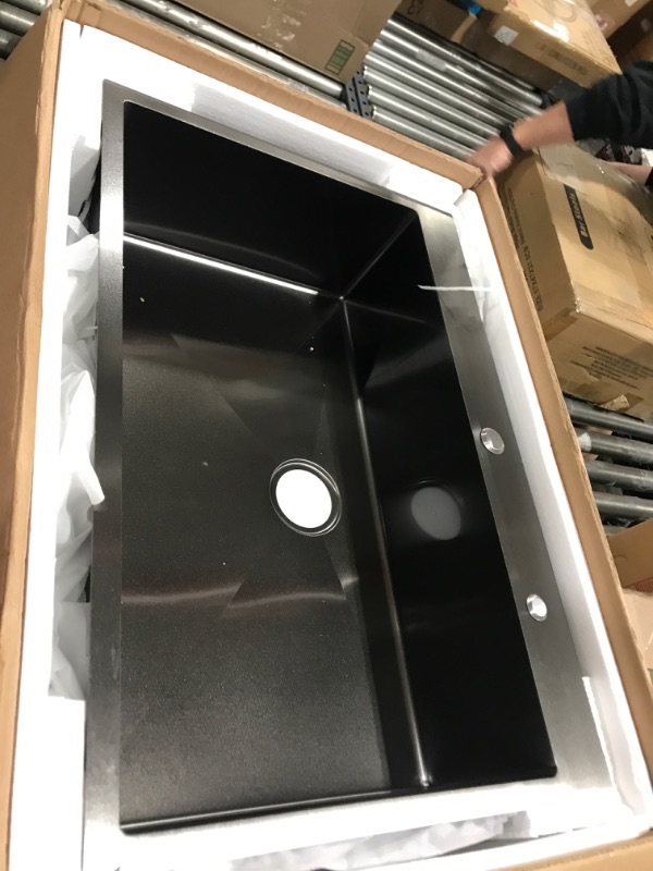 Photo 2 of KINGO HOME 33?x22?x9? Drop In Black Kitchen Sink, Top mount SUS304 Stainless Steel Gunmetal Black Sink 18 Gauge Single Bowl, Handmade Commercial Modern Workstation Prep Kitchen Sinks