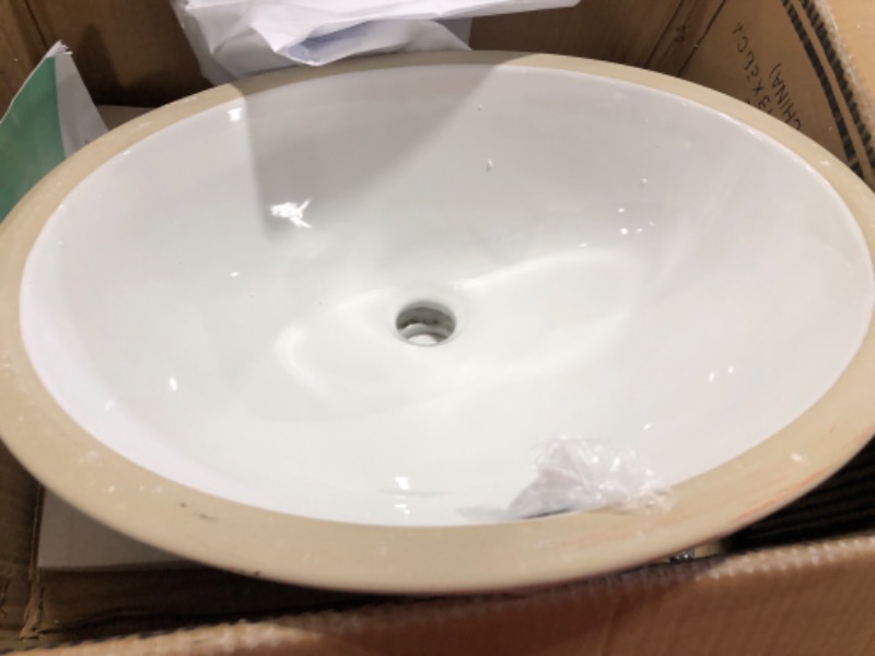 Photo 1 of Undermount Bathroom Sink Oval - Dcolora 16"x13" White Porcelain Ceramic Oval Vessel Sink Under Counter Lavatory Vanity Bath Sink Bowl Basin With Overflow 16"x13" White-Under