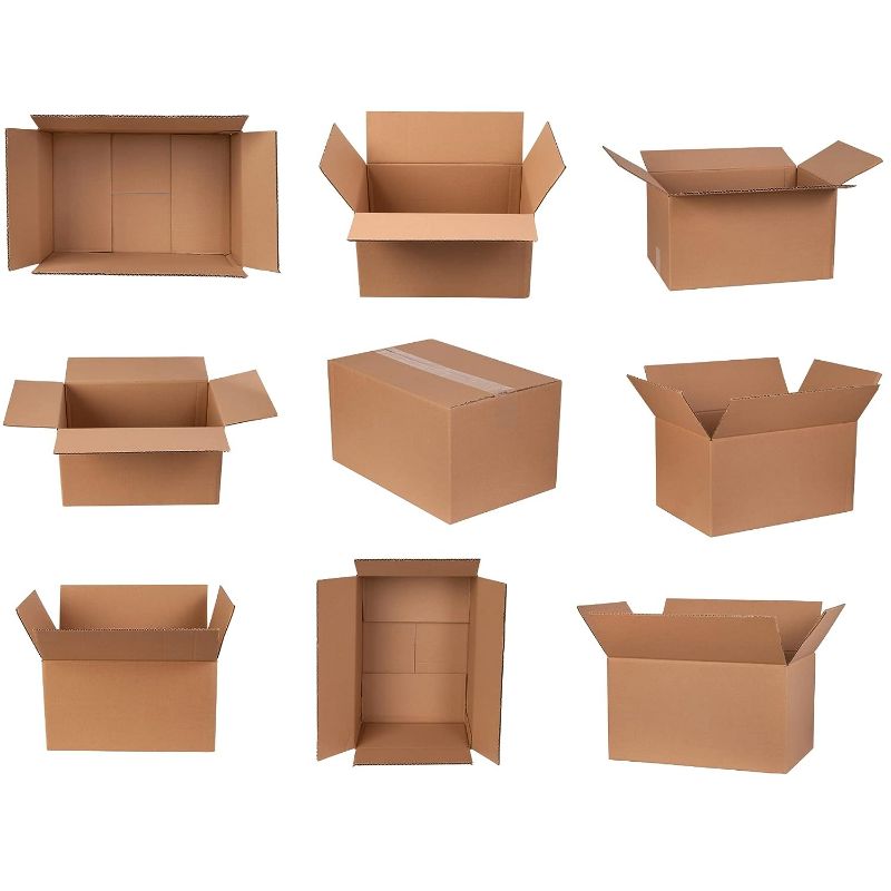 Photo 1 of 10 Pack Medium Size B Grade 12x8x9 Moving Boxes - Recycled Boxes With Varying Print on Sides - Cheap Moving Boxes