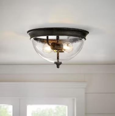 Photo 1 of 2-Light 13 in. Bronze Flush Mount Ceiling Light
