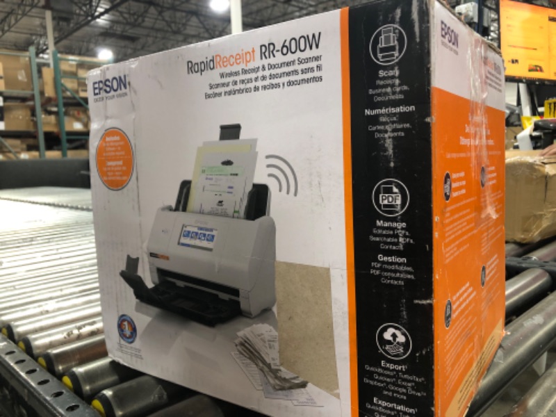 Photo 2 of Epson RapidReceipt RR-600W Wireless Desktop Color Duplex Receipt and Document Scanner with Receipt Management Software, Touchscreen and Auto Document Feeder. Full 1-Year Limited Warranty (Renewed) RR-600W - Renewed Scanner