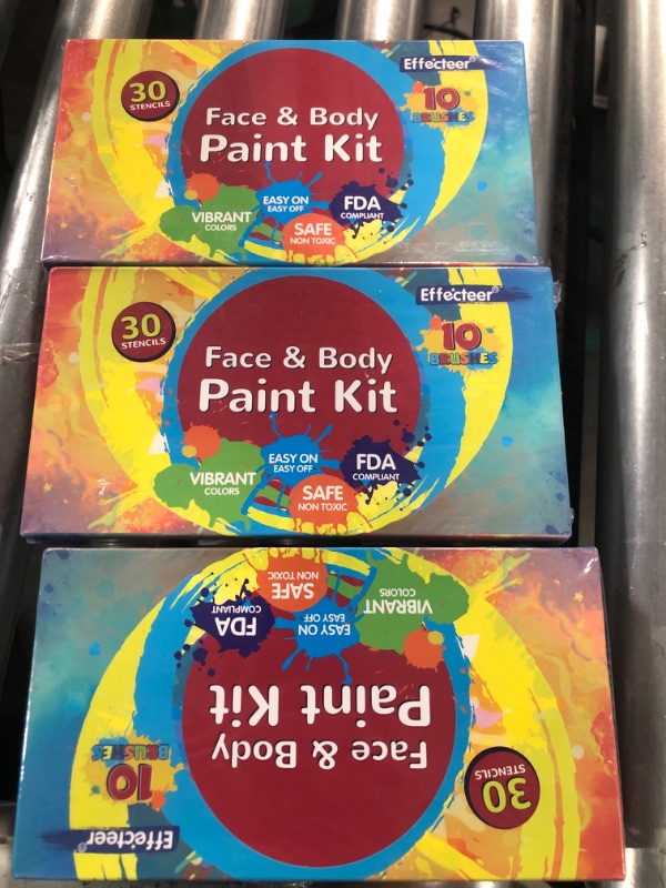 Photo 2 of (Bundle of 3) Face Body Paint Kit, Professional 26 Colors Makeup Palette with 10 Brushes & 25 Stencils 