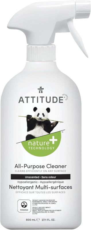 Photo 1 of ATTITUDE All Purpose Cleaner, Effective Plant- and Mineral-Based Ingredients, Vegan and Cruelty-free Hard Surface Cleaning Products, Unscented, 27.1 Fl Oz