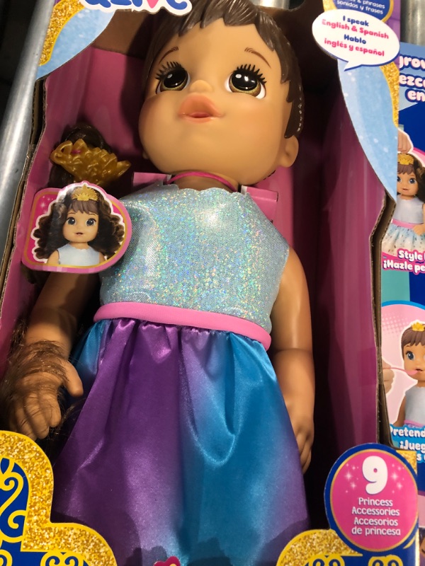 Photo 3 of Baby Alive Princess Ellie Grows Up! Brown Hair Doll, Interactive Baby Doll with Accessories, Talking Baby Dolls, Toys for 3 Year Old Girls and Boys and Up, 18-Inch