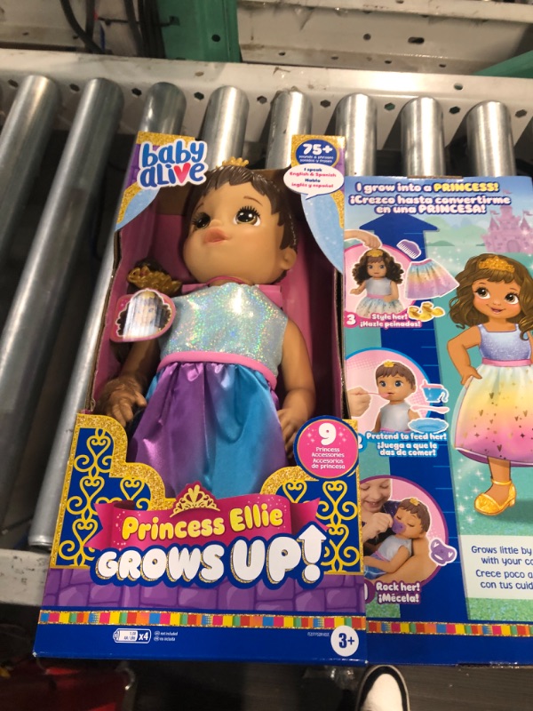 Photo 4 of Baby Alive Princess Ellie Grows Up! Brown Hair Doll, Interactive Baby Doll with Accessories, Talking Baby Dolls, Toys for 3 Year Old Girls and Boys and Up, 18-Inch