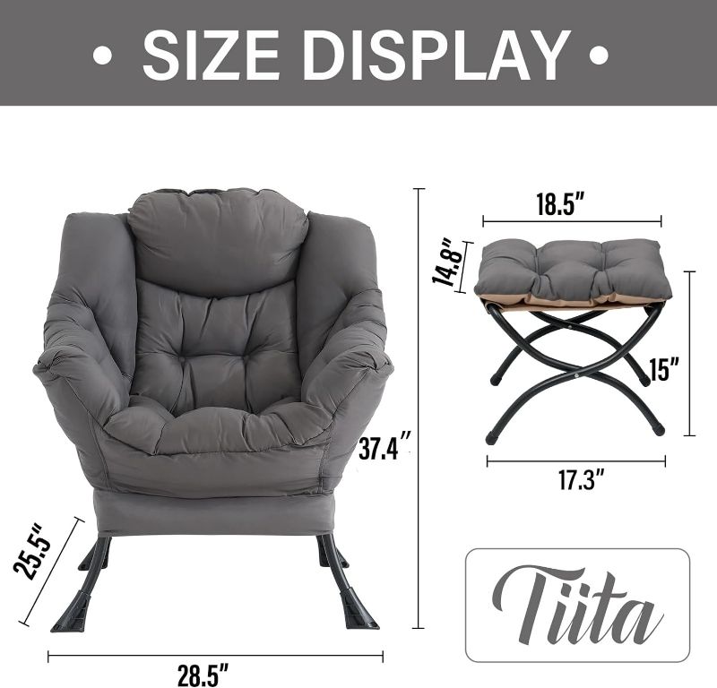 Photo 7 of (READ NOTES) Tiita Lazy Chair with Ottoman, Modern Large Accent Lounge Chair, Leisure Sofa Armchair with Ottoman, Reading Chair with Footrest for Bedroom, Living Room, Dorm Rooms, Garden and Courtyard Dark Grey