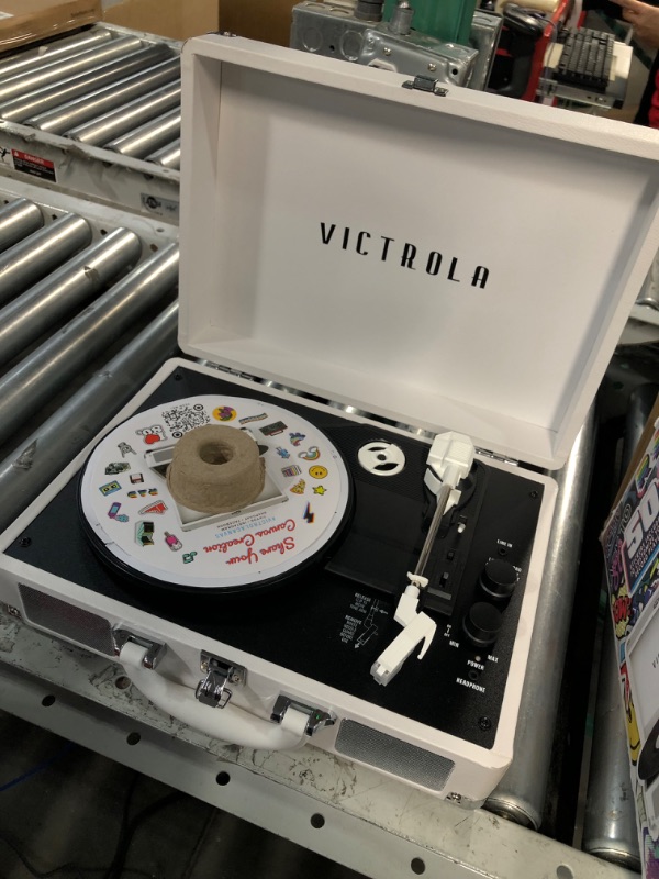 Photo 6 of Victrola VSC-400SB-CNV Bluetooth Suitcase Turntable Canvas - Stickers (White) Canvas Record Player