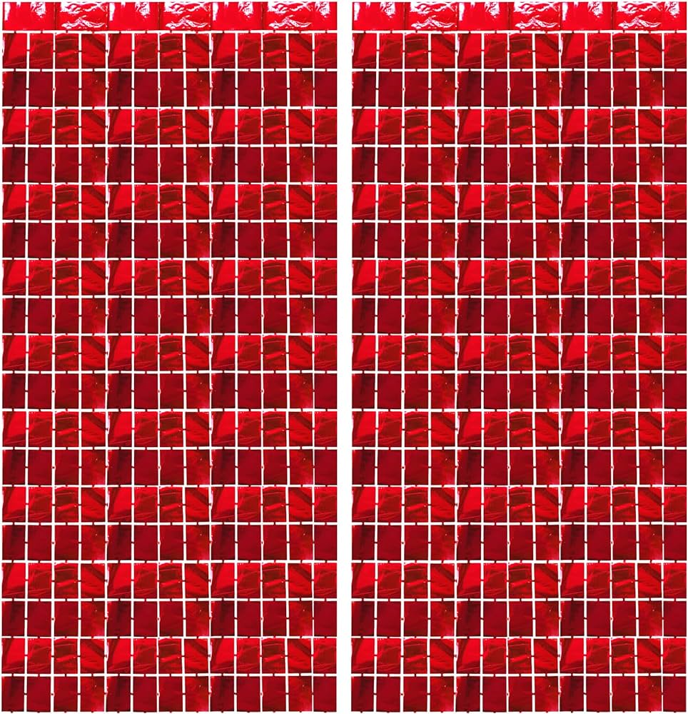 Photo 1 of  3.3x6.6 Feet Foil Fringe Curtains, UNIIDECO Metallic Red Birthday Square Sequin Tinsel Photobooth Photo Backdrop, Bridal Wedding Valentines Day Bachelorette Party Decorations Streamers