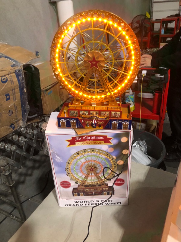 Photo 5 of **POWERS ON** Mr. Christmas World's Fair Grand Ferris Wheel 15 Inch, Gold **LOOKS NEW**