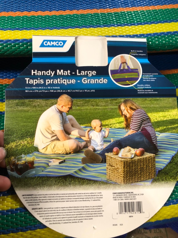 Photo 2 of Camco Handy Mat with Strap | Perfect for Picnics, Beaches, RV and Outings | Measures 72" x 108" | Blue/Green (42814)