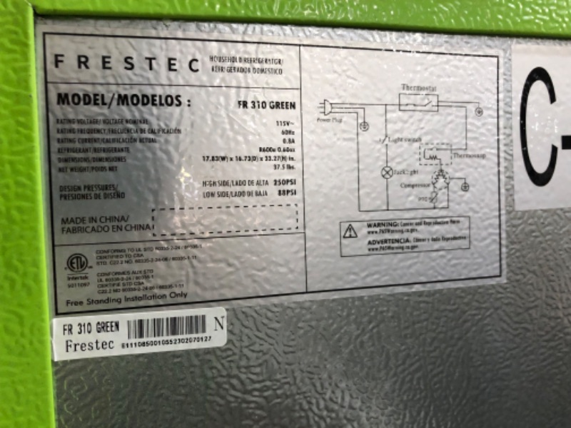 Photo 14 of *DAMAGE* Frestec 3.1 CU' Mini Refregiator, with Freezer, Green **SEE CLERK NOTES**